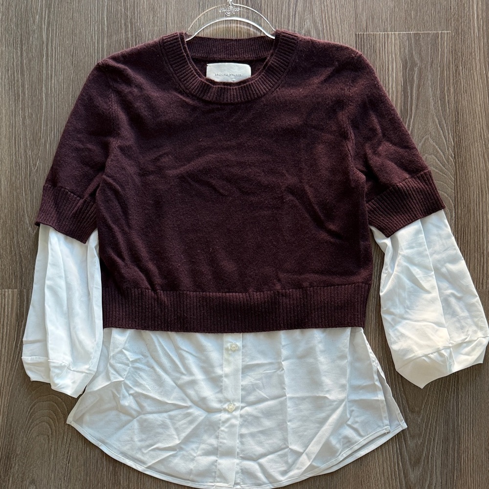 Brochu Walker Burgundy and White Layered Sweater